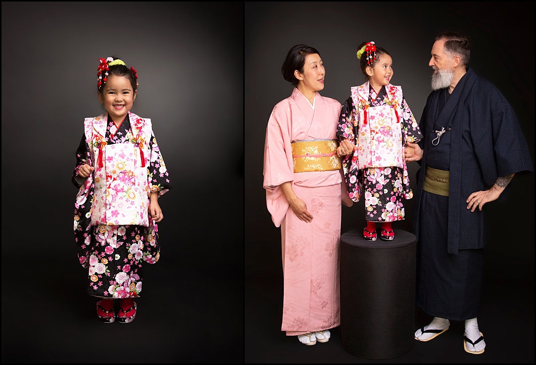 Séance famille au studio photo au Vésinet en costume traditionnel japonais